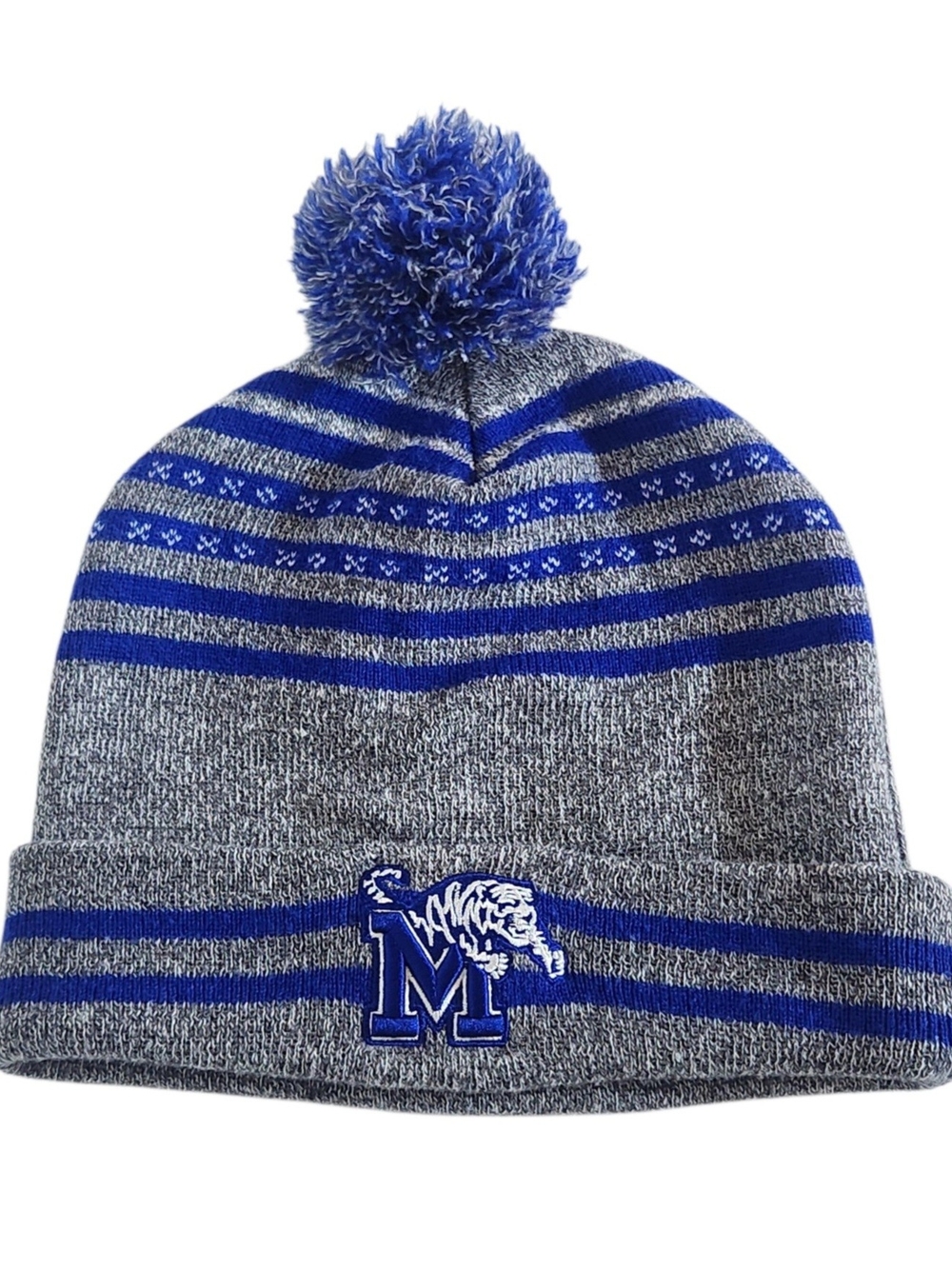 Captivating Headwear Memphis Tigers Gray and Blue Pom Pom Beanie Hat One Size